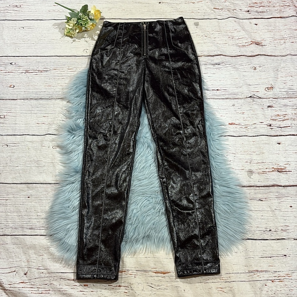 Aritzia Sunday Best Patent Faux Leather Seamed High Rise Pants